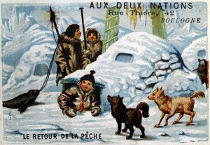 Eskimos - The Return of the Fishery, 1895年頃、ブローニュの「Two Nations」ストアの広告。