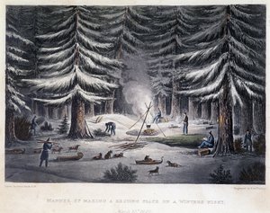 冬の夜にキャンプを張る-ジョン・フランクリン編『Narrative of a journey to the shores of the Polar sea in the year 1819-1821』より。ロンドン 作： Unknown artist