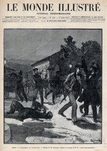 ブルガリアの出来事：ステファン・スタンボロフ（1854-95）の前で行われたベルチェフ氏の暗殺 - ソフィア 作： Unknown artist