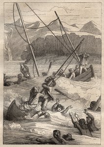 ジャン・フランソワ・ガロプ・ド・ラ・ペルーズ（1741-1788）の世界一周遠征（1785-1788）：フランスの港（アラスカ）での船の難破 - 図版は "The Great Mariners of 18 century "より引用。 作： Unknown artist