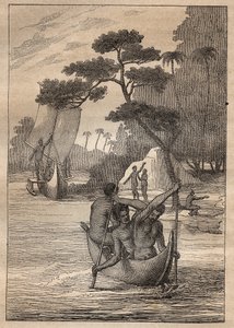 Nicolas Thomas Marion-Dufresne (Marion Dufresne) (1729-1772)の遠征：アドミラウト諸島（ビスマルク群島、パプアニューギニア）のカヌー - 図版は "The Great Mariners of 18 century "から引用。 作： Unknown artist