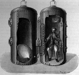 気圧に関する生理学者ポール・ベルト（1833-1886）の経験：酸素濃度の高い空気を吸うと、気圧が低下して拡張する。1年12月22日付「La Nature: revue des sciences et de leurs applications aux arts et a l
