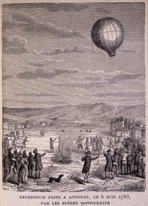 1783年6月5日にアノネで行われたモンゴルフィエ兄弟の実験（19世紀後半の「Les Contemporains」に掲載 作： Unknown artist
