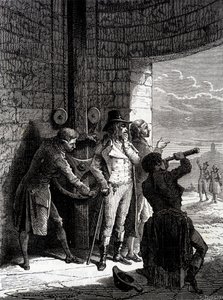 1793年7月12日、条約委員の前で行われたメニルモンタンからサン＝マルタン＝デュ＝テルトルまでのシャップ電信の実験 - ルイ・フィギエ著「産業の驚異」より 作： Unknown artist