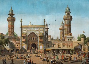 パキスタンのラホールにあるワジール・ハーン・モスクの外観。1858年5月22日の「The illustrated London News」に掲載された版画。