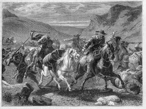 王の兵士の待ち伏せで襲われる偽サウニア（False sauniers）-ルイ・フィギエの「産業の驚異」にて 作： Unknown artist