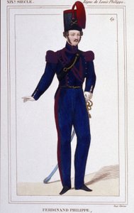 フェルディナンド・フィリップ（Ferdinand-Philippe） ルイ、シャルトル公、オルレアン公（1810-1842）。フランス国王ルイ・フィリップ1世（ルイ・フィリップ）の息子であるフランスの王子。1850年に描かれた版画 作： Unknown artist