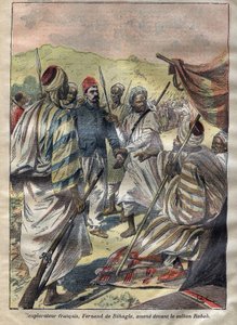 フェルディナン・ド・ベハグル（1857-1899）（フランスの探検家）がラバを捕虜にした後、スルタンが彼を絞首刑にした1899年-1899年の「ル・ペレラン」に掲載された刻印 作： Unknown artist