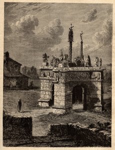 Finistere - Brittany - Le calvaire de Pleyben - Enclos paroissial de Pleyben - Pleyben Parish close - "PATRIE "のエングレーヴィング - DESCRIPTION PECTUREQUIRESSE DE LA FRANCE EN 6 VOLUES BY LUCIEN HUARD - 19世紀末 作： Unknown artist