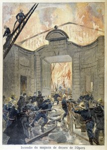 オペラの装飾品店の火災で消防隊が介入。1894年の「Petity Journal」のイラスト。 作： Unknown artist