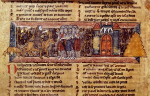 第一回十字軍（1096年～1099年）。Peter the Hermit (1050 - 1115), 第一次十字軍のフランス人宗教指導者 Harangue les Croises.白鳥への騎士の写本