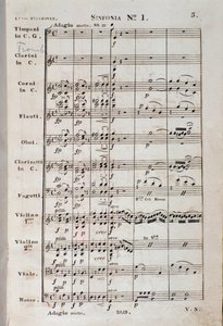 ルートヴィヒ・ヴァン・ベートーヴェンの「交響曲第1番 C majeur opus 21」の楽譜の最初のページ。 作： Unknown artist
