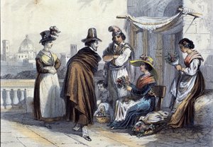 フィレンツェの花屋。1820年頃のリトグラフ 作： Unknown artist