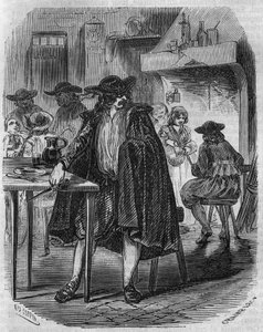 フランソワ・ラヴィアック（1578-1610） ヘンリー4世の暗殺者が宿屋でヘンリー4世を刺すためのナイフを飛ばしている様子 - 19世紀のエングレーヴィング 作： Unknown artist