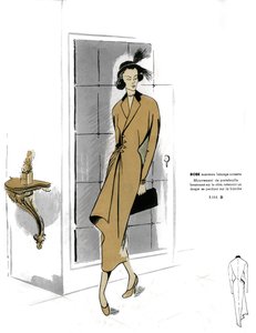 フランスのファッション、ヘーゼルナッツのコートドレスのデザイン。 作： Unknown artist