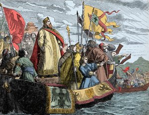 小アジアに渡るフリードリッヒ - 第3回十字軍（1189年）の際にフレデリック・バルベローゼ（1122/25-1190）と呼ばれるフレデリック1世（ホーエンシュタウフェンのフレデリック1世）。 作： Unknown artist