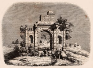 アルジェリアのジェミラのローマ時代のアーチの正面：廃墟の前でポーズをとっている2人のフランスの兵士 作： Unknown