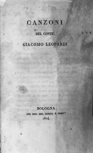 イタリアの詩人ジャコモ・レオパルディ（1798～1837）の「カンツォーニ（聖歌）」の扉（1824年）。