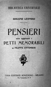 イタリアの詩人ジャコモ・レオパルディ（1798～1837）の「ペンシエリ（Pensees）」の正面図 19世紀