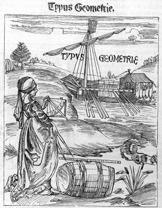 グレゴール・ライシュ(1467-1525)の「マルガリータ哲学」における幾何学の表題。 作： Unknown artist