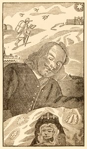 巡礼者のフロンティピースは、この世界から進歩し、ジョン・バニヤン（1628-1688）がこれからやってくるものへ、作者が彼の罪の知識に苦しむ巡礼者クリスチャンを夢見ることを示す 作： Unknown