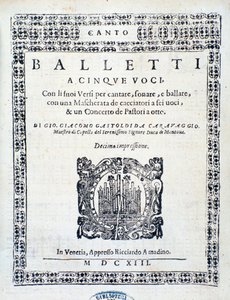 ジョヴァンニ・ジャコモ・ガストルディの5声のための「Balletti」の正面図 作： Unknown artist