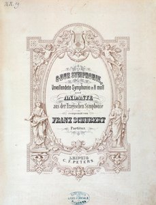 フランツ・シューベルトの「未完成交響曲」の譜面の扉。 作： Unknown artist