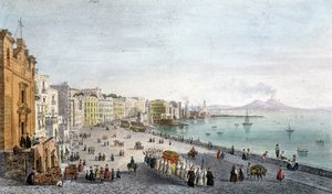 ヴェスーヴを背景にしたナポリ湾での葬儀。 作： Unknown artist