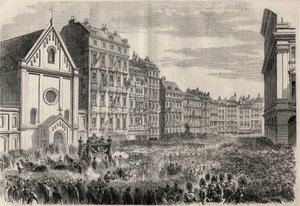 メキシコ皇帝マクシミリアン1世（1832-1867）の葬儀：ウィーンのカプチン教会前での葬儀隊列の到着。L