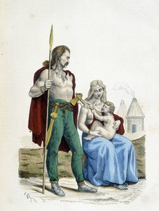 原始時代のガリア人家族 - "Costumes de Paris through the centuries "にて 作： Unknown artist