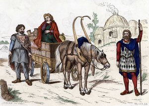 ガリア住宅、女性、農民、馬車、富農、馬具......「Les Costumes civil et militaryaires des Français dans travers les siècles Paris F. Roy 1882」に掲載。 作： Unknown artist