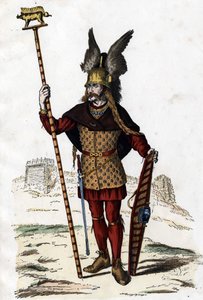 戦争の印をつけたガリアの指導者-「The Civil and Military Costumes of the French through the centuries Paris F. Roy 1882」による。 作： Unknown artist