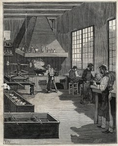 ガルバニック金型職人：金型の準備。Adolphe BITARDの "Les arts et metiers illustres "に掲載された1885年の図版。 作： Unknown artist