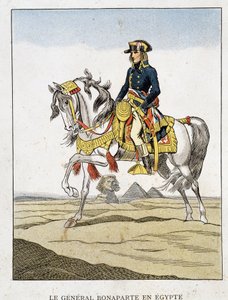 エジプトでのボナパルト将軍、ピラミッドやスフィンクスの前で乗馬するポートレート。 作： Unknown artist