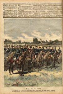 1884年からパリの軍事総督を務め、外国との軍事的関係を取り巻いていたフェリックス・ギュスターヴ（Felix-Gustave）・ソーシエ将軍（1828-1905）は、1891年7月14日、ブーローニュの森の平原で行われたデキューイングの際に、軍隊を閲兵した。Le petit journ "に掲載されたエングレーヴィング 作： Unknown artist