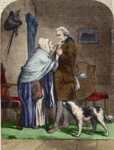 アメリカ大統領に選出されたジョージ・ワシントン（1732-1799）は、出発前に母親に挨拶する。 作： Unknown artist