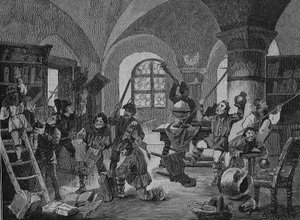 ドイツ農民戦争（1524-1526）：ドイツ、バイエルン州ロッゲンブルクの農民の喧騒 作： Unknown artist