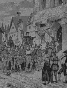ドイツ農民戦争（1524-1526）：ドイツ、バイエルン州ローテンブルクの農民、オレンバッハ 作： Unknown artist