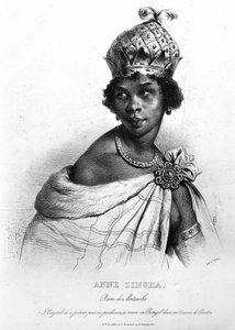 マタンバとアンゴラのキロンボラ族の女王、ギンガ。アンゴラの女王、アンヌ・ジンガ。(1587-1663). 作： Unknown artist