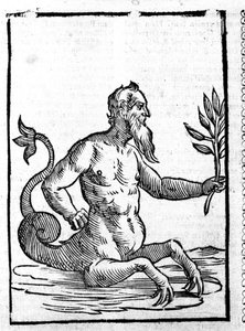 海の中で生きられるようになる魔法の草を持つグラウコス - Mythologiae sive explicationis fabularum de Natalis Comitis.パタヴィア 作： Unknown artist