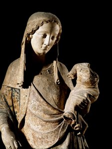 ゴシックアート。"聖母子" ディテール木彫。14世紀 パリ、ルーヴル美術館 作： Unknown artist