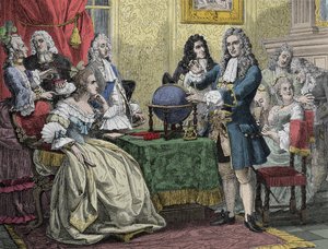 ゴットフリート・ヴィルヘルム・ライプニッツ（1646-1716）は、プロイセンのソフィー・シャルロッテ王妃（ハノーファーのソフィー・シャルロッテ）を訪問した。 作： Unknown artist
