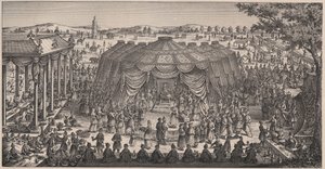 タメルラン（1336-1405）（またはティムール・ラング（「足の不自由なティムール」）が孫の結婚を祝うためにカニ・ゲールの平野で行った大宴会 - 19世紀の彫刻 作： Unknown artist