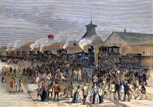 1877年の鉄道大ストライキ、ウェストバージニア州マーティンズバーグでエンジンを封鎖