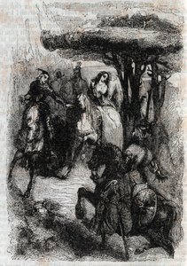 Griffon meets Origille - Ludovico Ariostoの「激情のローラン」（Orlando furioso）（16世紀）からの1851年のエングレーヴィング（Ariosto - Tressan伯爵によってイタリア語から翻訳され、Gustave Harvardによって出版された版として知られている。 作： Unknown artist