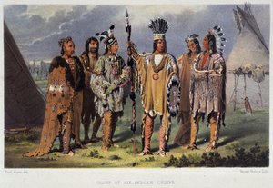 6人のインディアンの酋長のグループ - Paul Kane著「Wandering of an artist among the indians of North America」（Longmans & Roberts, London）より