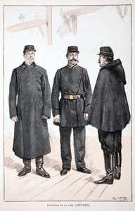 ガーディアンズ・オブ・ザ・ピース（1873年～1894年）。アルフレッド・レイ(1864-?)とルイ・フェロンによるセーヌ川警部のルイ・ルピーヌ(1846-1933)の後援で出版された本「平和の戦士たちの歴史」の挿絵のためのカラー・エッチング。 作： Unknown artist