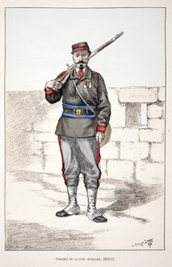 平和の守護者が動員される（1870～1871年）。アルフレッド・レイ(1864-)とローがセーヌ川警部のルイ・ルピーヌ(1846-1933)の後援で出版した本「平和の戦士たちの歴史」の挿絵のためのカラー・エッチング。 作： Unknown artist