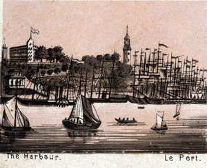 ドイツ・ハンブルグ（Hamburg）：港の風景（Harbour, Harbor）。「The world illustrates 168 views」に掲載。 作： Unknown artist