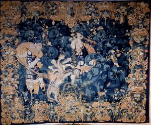 ヘラクレスは召使イオラを燃やすレルヌのヒュドラを撃ち落としています タペストリー ウール・絹 匿名 16世紀後半ルネッサンス国立博物館蔵 作： Unknown artist
